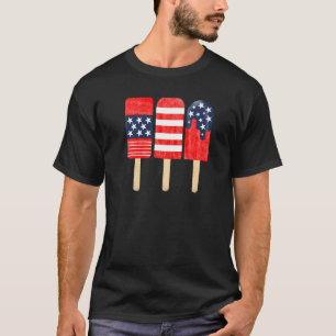 7月4日ポプシクル赤白青州旗 Tシャツ