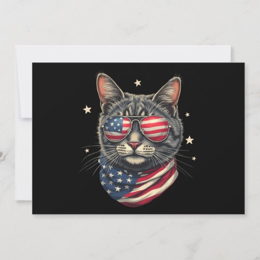 7月4日ミオヴィカ・アメリカ国旗の猫 招待状 (正面)