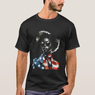 7月4日メラニン・アフロ・アフリカ・アメリカ国旗USA Tシャツ