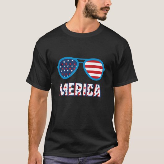 7月4日メリカサングラスクールアメリカ合衆国Fl Tシャツ (正面)