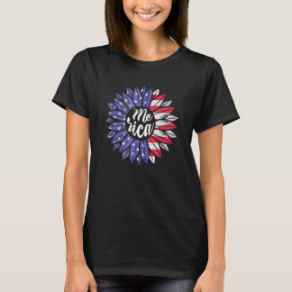 7月4日メリカサンフラワー米国国旗の愛国心 Tシャツ