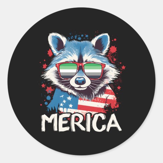 7月4日メリカラクーン国旗 ラウンドシール (正面)