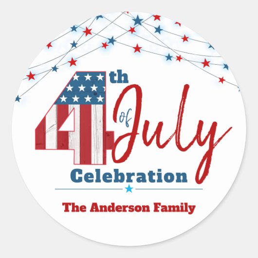 7月4日モダン愛国的赤白青米国国旗 ラウンドシール (正面)