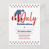 7月4日モダン木はっきりした米素朴州旗 インビテーションポストカード (正面)