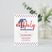 7月4日モダン木はっきりした米素朴州旗 インビテーションポストカード (スタンド正面)