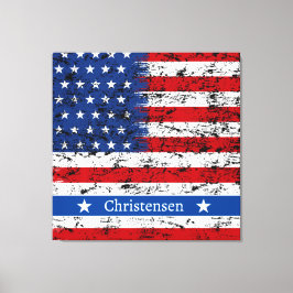 7月4日モノグラム米国国旗の愛国的な名前 キャンバスプリント