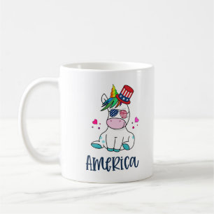 7月4日ユニコーン米国旗の日のメガネ コーヒーマグカップ
