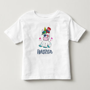 7月4日ユニコーン米国旗の日のメガネ トドラーTシャツ