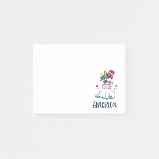 7月4日ユニコーン米国旗の日のメガネ ポストイット (正面)