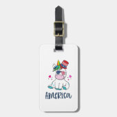 7月4日ユニコーン米国旗の日のメガネ ラゲッジタグ (正面縦)
