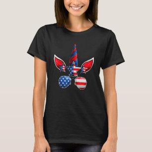 7月4日ユニコーン顔アメリカンフラッグガールズW Tシャツ