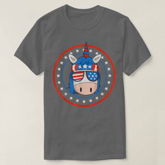 7月4日ユニコーン・アメリカ国旗の愛国心 Tシャツ (デザイン正面)