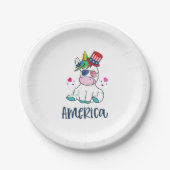 7月4日ユニコーン、USA旗サングラス ペーパープレート (正面)