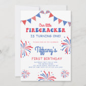 7月4日リトルファイレクラッカーファースト誕生日 招待状 (正面)