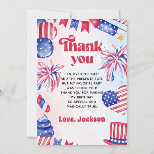 7月4日リトルファイレクラッカー誕生日 サンキューカード (正面)