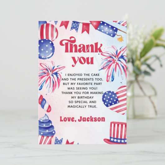 7月4日リトルファイレクラッカー誕生日 サンキューカード (スタンド正面)