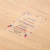 7月4日リトルファイレクラッカー1日の誕生日 アクリル招待状 (レイダウン)