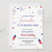 7月4日リトルファイレクラッカー1日の誕生日 招待状 (正面)