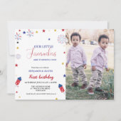 7月4日リトルファイレクラッカー1stツイン誕生日 招待状 (正面)