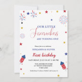 7月4日リトルファイレクラッカー1stツイン誕生日 招待状 (正面)