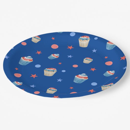 7月4日レッドブルー白愛国誕生会 ペーパープレート (アングル)