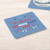 7月4日レッドホワイトとバーベキュー家族の名前patriotic スクエアペーパーコースター (アングル)