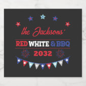 7月4日レッドホワイトとバーベキュー家族の名前patriotic ビールラベル (シングルラベル)