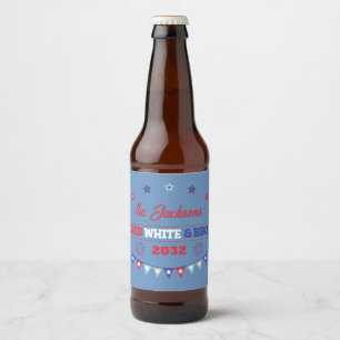 7月4日レッドホワイトとバーベキュー家族の名前patriotic ビールラベル