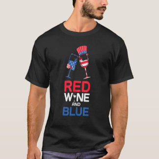 7月4日レッドワインとブルーアメリカ国旗が独立 Tシャツ