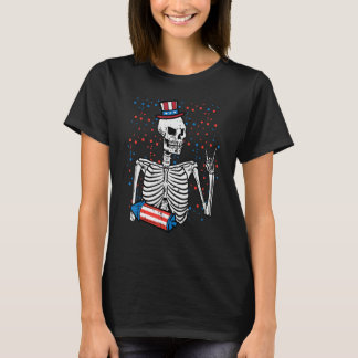 7月4日ロッカースケルトン愛国的なロックメンズボーイズK Tシャツ