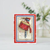 7月4日ヴィンテージマーチングドラムレッド&ブルー ポストカード (スタンド正面)