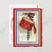 7月4日ヴィンテージマーチングドラムレッド&ブルー ポストカード (正面/裏面)