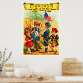 7月4日ヴィンテージ国旗を持つ子ども ポスター (キッチン)