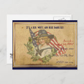 7月4日ヴィンテージ女子フラッグ ポストカード (正面/裏面)