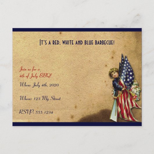 7月4日ヴィンテージ自由女子フラッグ ポストカード (正面)