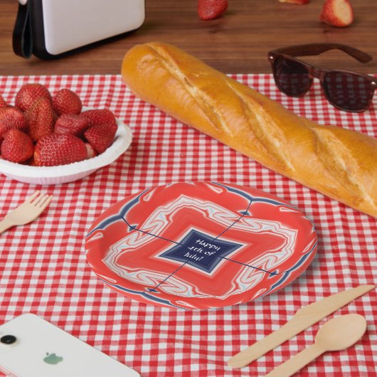 7月4日万華鏡のように千変万化するパターン赤白青 ペーパープレート (ピクニック)