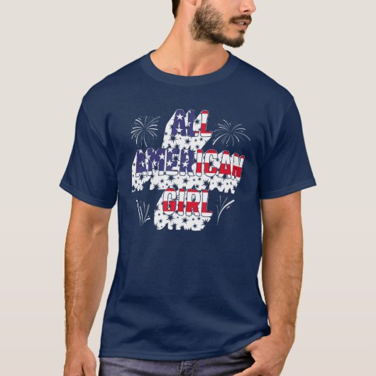 7月4日全米ガール花火アメリカ国旗 Tシャツ (正面)