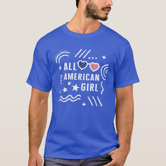7月4日全米ガール花火アメリカ国旗 Tシャツ (正面)