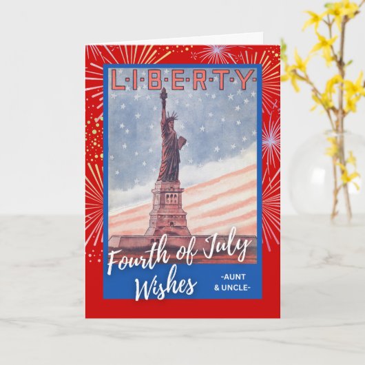 7月4日叔母の自由の女神 カード (黄色い花)