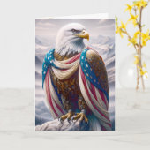 7月4日国旗を持つ悲しいハゲ・イーグル カード (黄色い花)
