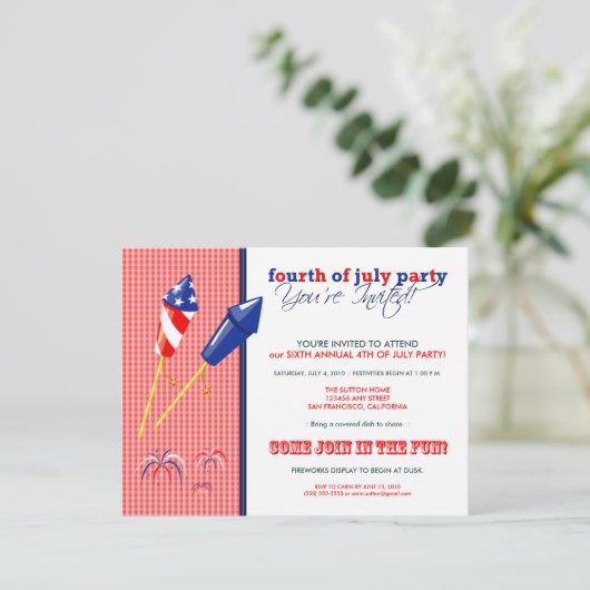 7月4日夏パーティー·クックアウト招待状:2 招待状 (スタンド正面)