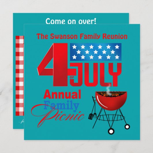 7月4日家族懇親会ピクニックBBQクックアウト 招待状 (正面/裏面)