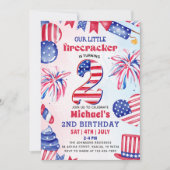 7月4日小さな花火 2歳の誕生日パーティー 招待状 (正面)