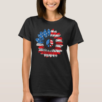 7月4日平和ひまわりアメリカ自由アメリカF Tシャツ