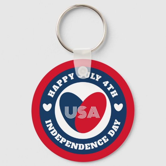 7月4日愛するアメリカ愛国心赤白青 キーホルダー (正面)