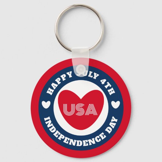 7月4日愛するアメリカ愛国心赤白青 キーホルダー (正面)