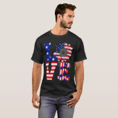 7月4日愛ひまわり愛国的アメリカ国旗 Tシャツ (正面フル)