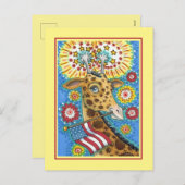 7月4日愛国キリン&花火かわいいおもしろい シーズンポストカード (正面/裏面)