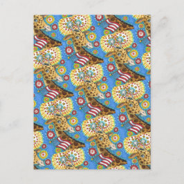 7月4日愛国キリン&花火かわいいおもしろい シーズンポストカード