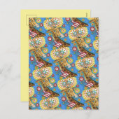 7月4日愛国キリン&花火かわいいおもしろい シーズンポストカード (正面/裏面)